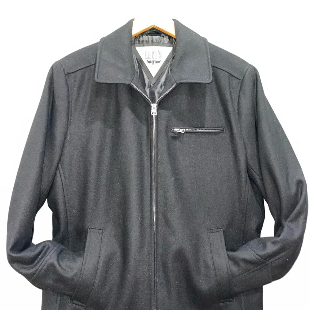 Levi’s Black Wool‎ Blend Zip Jacket Men’s Large Lined Classic Winter Coat